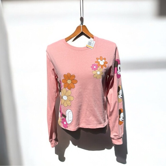 Disney Tops - 🌻NEW w.tags Mickey Mouse Retro Rose Tan Floral T-Shirt Size Small